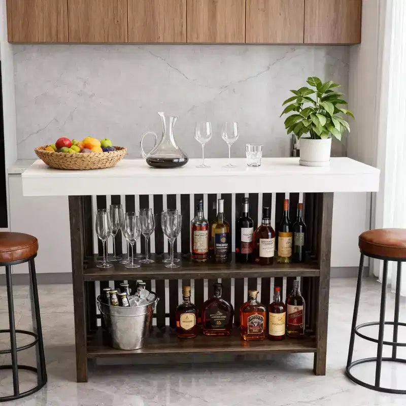 Tavolo da bar a 2 ripiani, nero/grigio/bianco, 160 cm, con poggiapiedi, 2 posti a sedere, per cucina e sala da pranzo