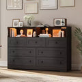 7-Drawer Dresser with LED Lights & Charging Station - Wooden Storage Organizer for Bedroom/Nursery/Entryway