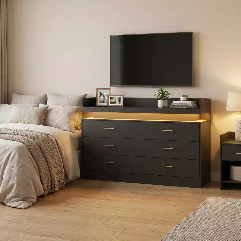 Mobile porta TV nero/rosa/bianco con 6 cassetti e luci LED, piano galleggiante, adatto a TV fino a 55 pollici
