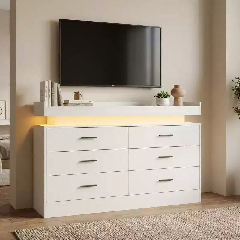 Mobile porta TV nero/rosa/bianco con 6 cassetti e luci LED, piano galleggiante, adatto a TV fino a 55 pollici