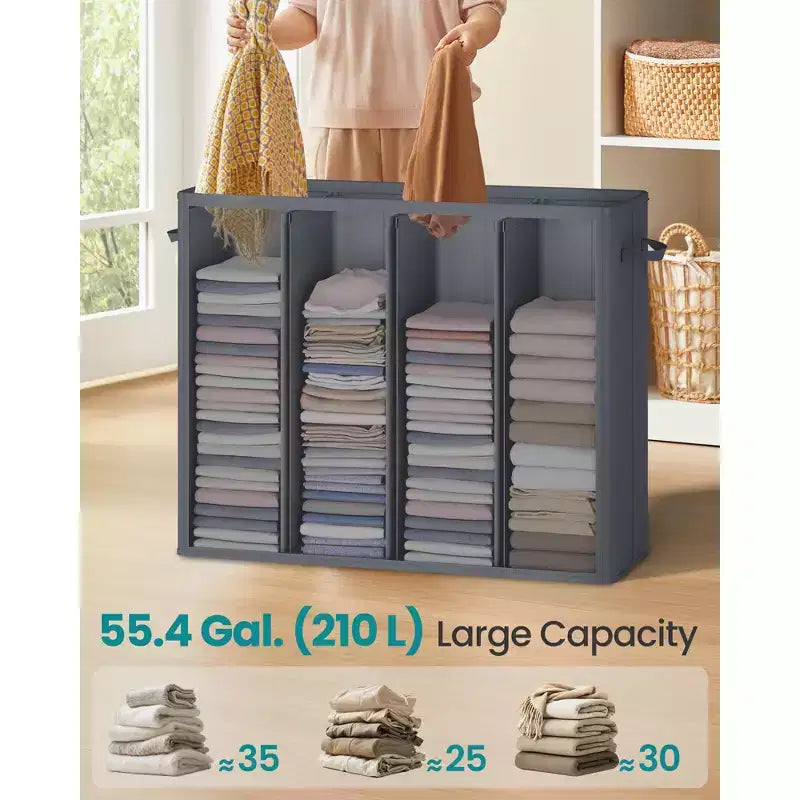 Cesta portabiancheria con coperchio a 4 scomparti grigio scuro, per famiglia di 3 persone