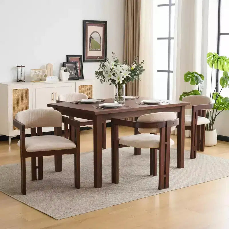 Sedia da pranzo imbottita beige di metà secolo, set da 4