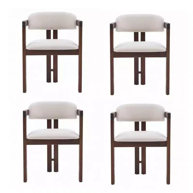 Sedia da pranzo imbottita beige di metà secolo, set da 4