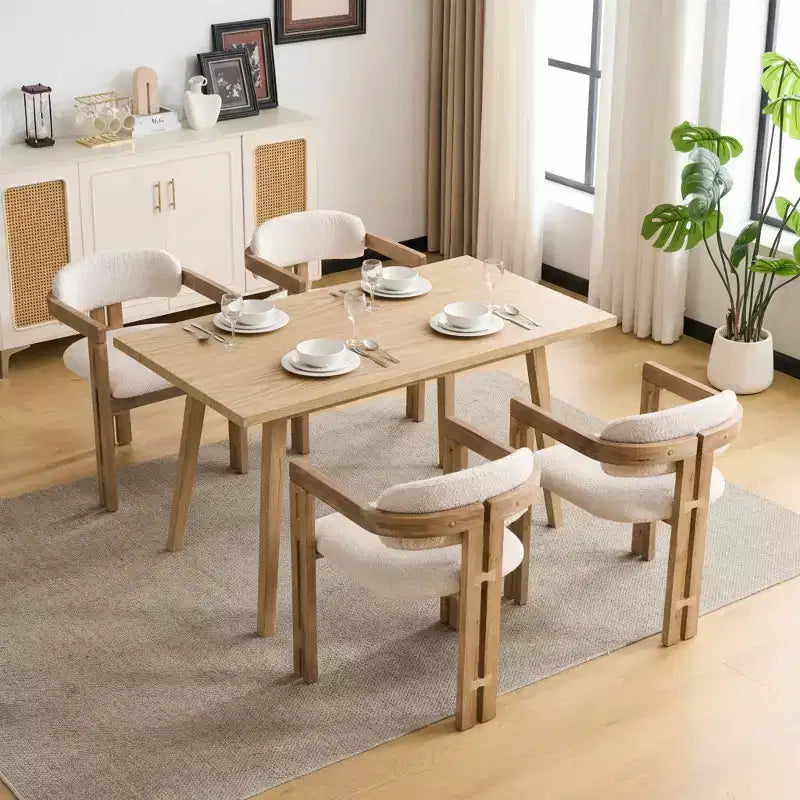 Sedia da pranzo imbottita beige di metà secolo, set da 4