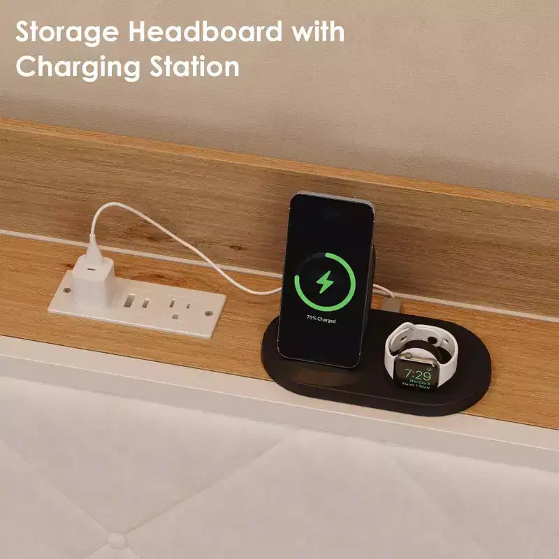 Divano letto singolo imbottito bianco/nero con letto estraibile, LED e stazione di ricarica (1 persona)