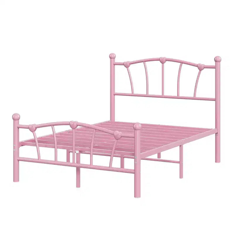 Struttura Letto in Metallo con Testiera a Cuore – Oro/Rosa/Bianco, Singolo/Piazza e Mezza, 1 Persona