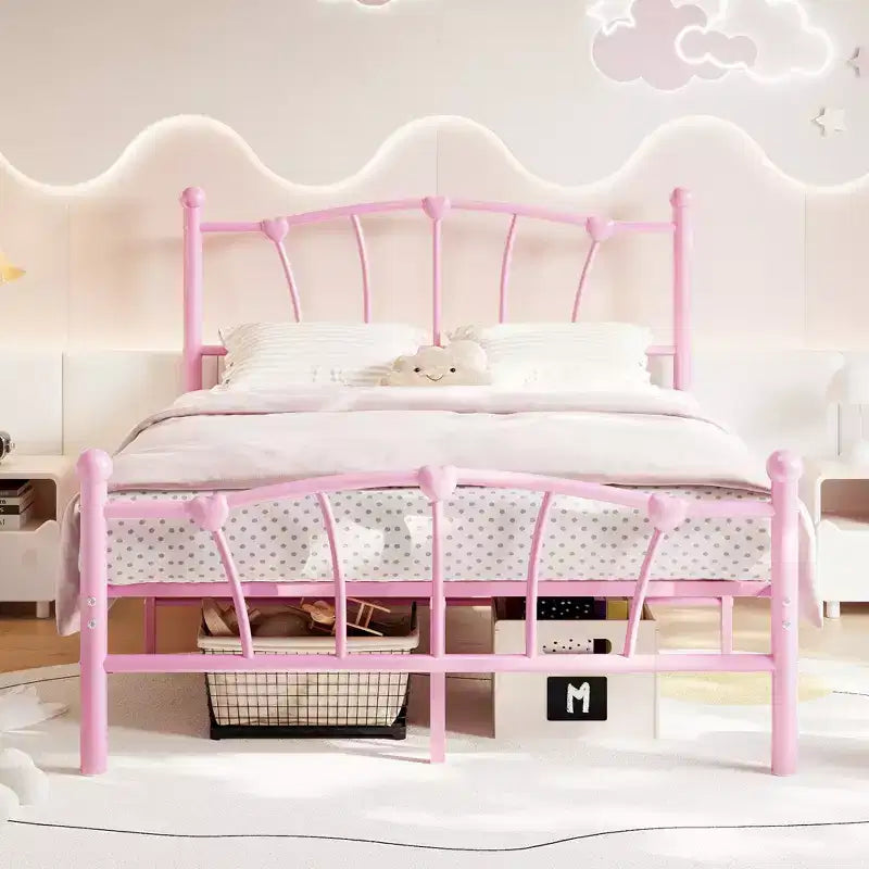 Struttura Letto in Metallo con Testiera a Cuore – Oro/Rosa/Bianco, Singolo/Piazza e Mezza, 1 Persona