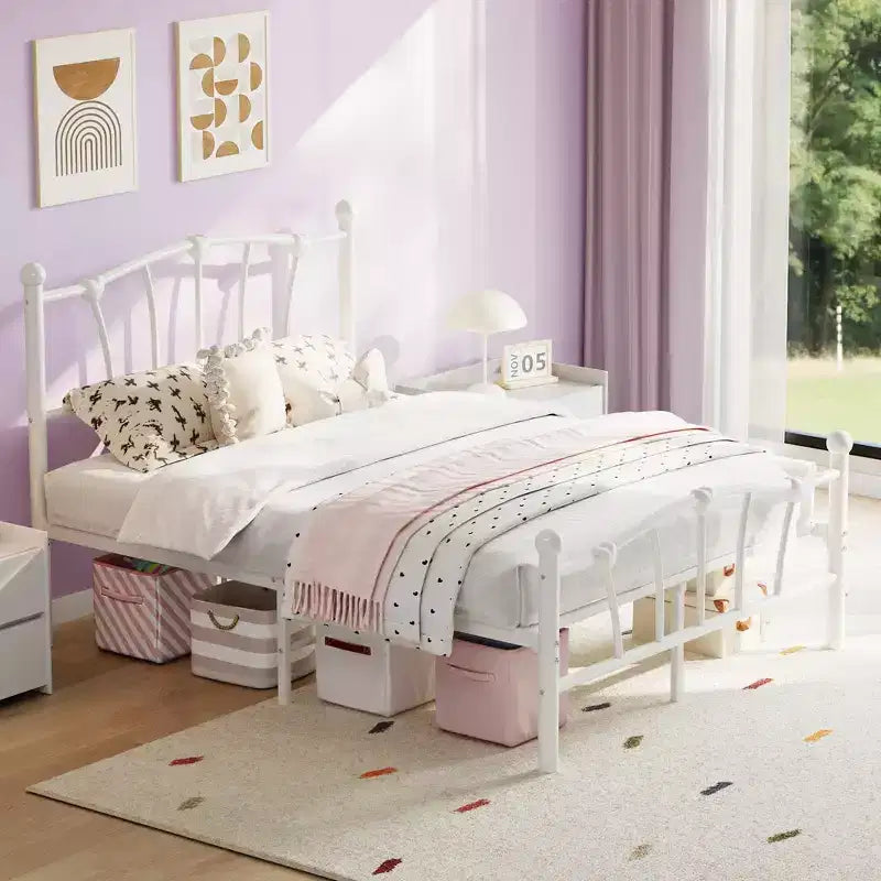 Struttura Letto in Metallo con Testiera a Cuore – Oro/Rosa/Bianco, Singolo/Piazza e Mezza, 1 Persona