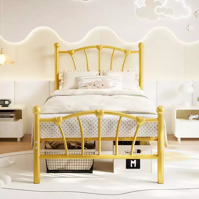 Struttura Letto in Metallo con Testiera a Cuore – Oro/Rosa/Bianco, Singolo/Piazza e Mezza, 1 Persona