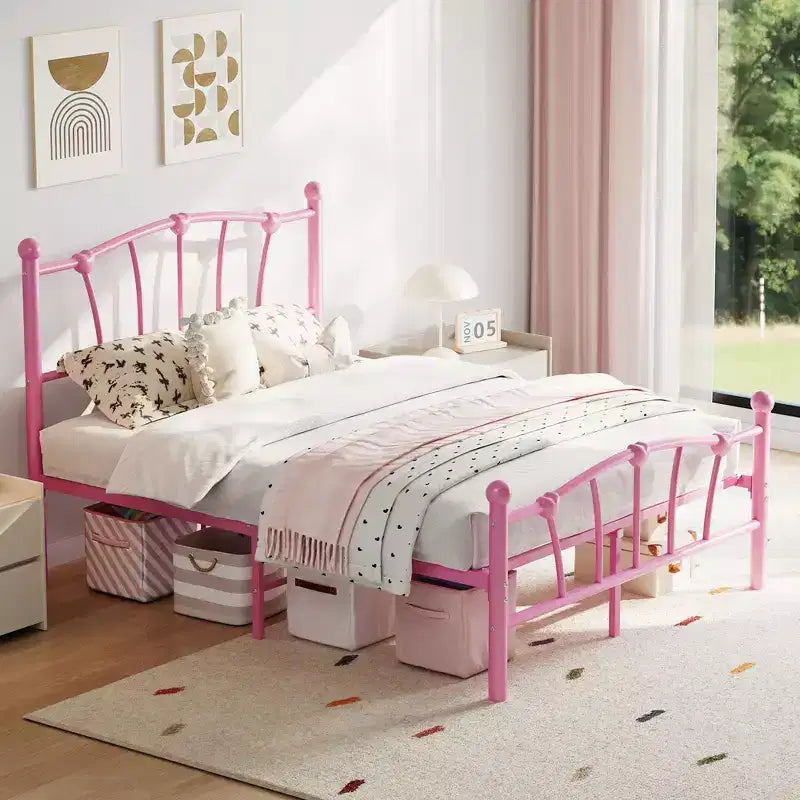 Struttura Letto in Metallo con Testiera a Cuore – Oro/Rosa/Bianco, Singolo/Piazza e Mezza, 1 Persona