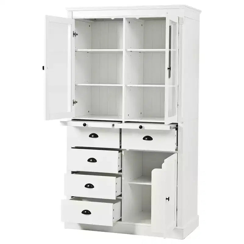 Dispensa da cucina stile Shaker bianca con ante e cassetti in vetro, montaggio per 1 persona