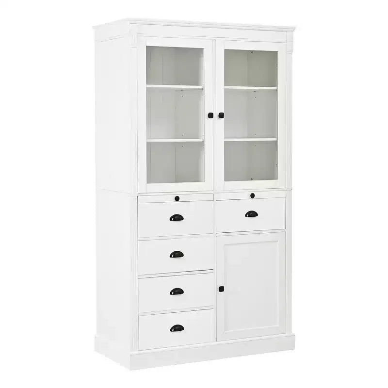 Dispensa da cucina stile Shaker bianca con ante e cassetti in vetro, montaggio per 1 persona