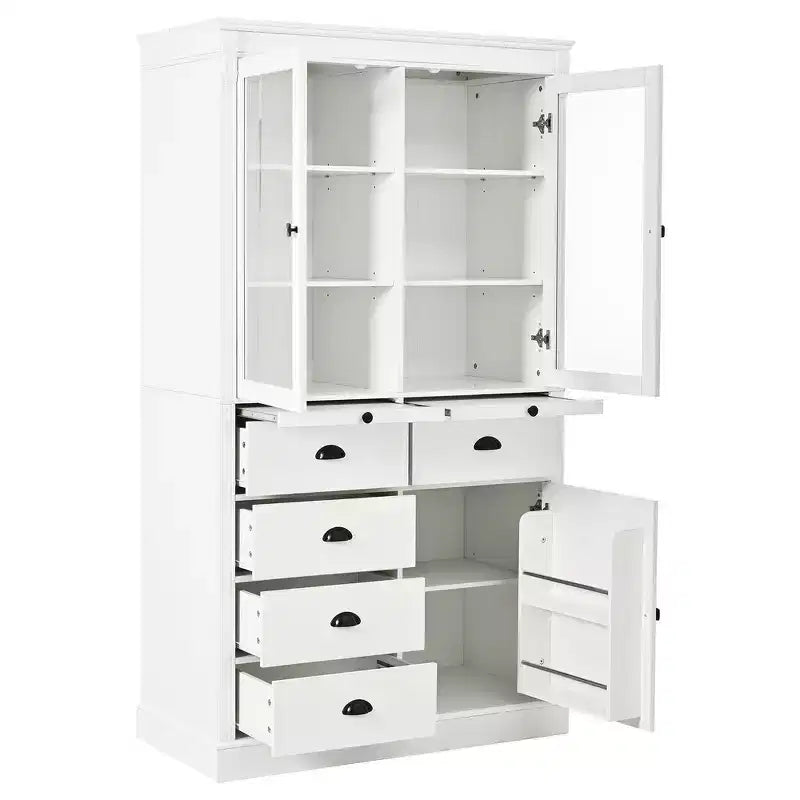 Dispensa da cucina stile Shaker bianca con ante e cassetti in vetro, montaggio per 1 persona