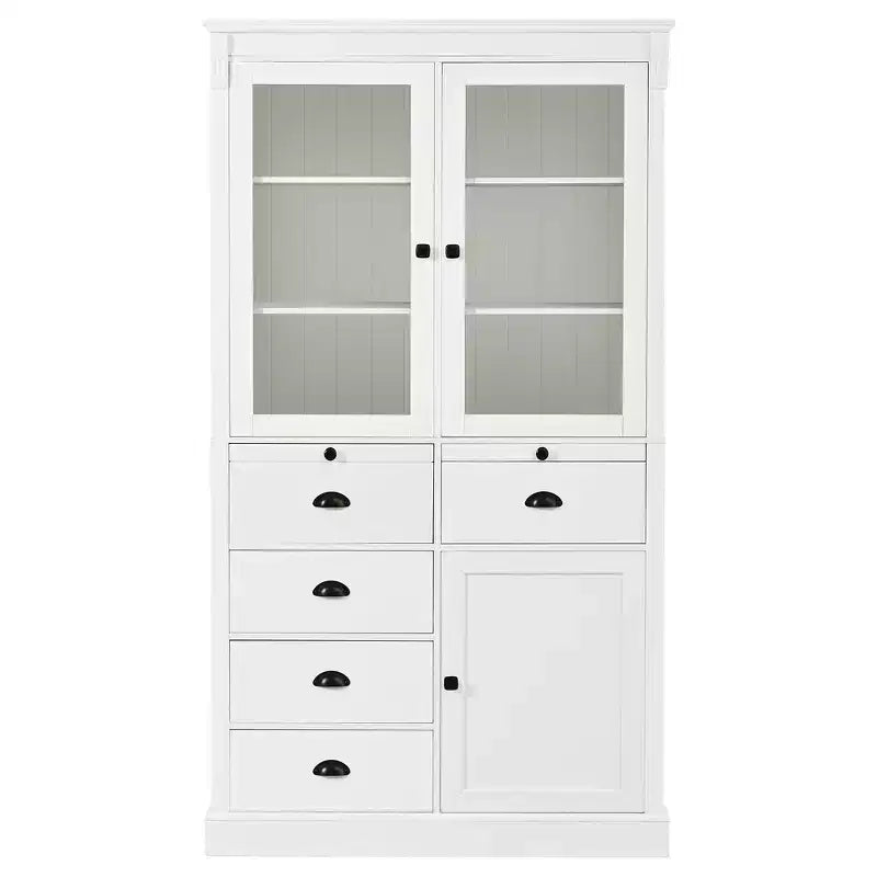 Dispensa da cucina stile Shaker bianca con ante e cassetti in vetro, montaggio per 1 persona