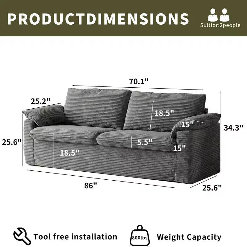 Divano a due posti in velluto a coste da 86", Beige / Grigio / Verde