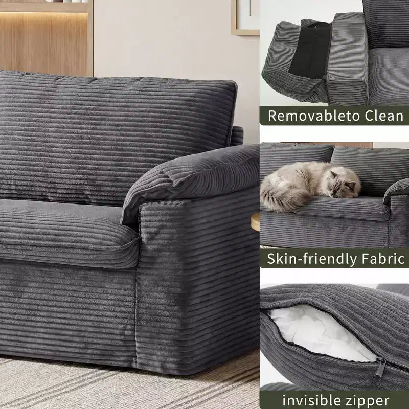 Divano a due posti in velluto a coste da 86", Beige / Grigio / Verde