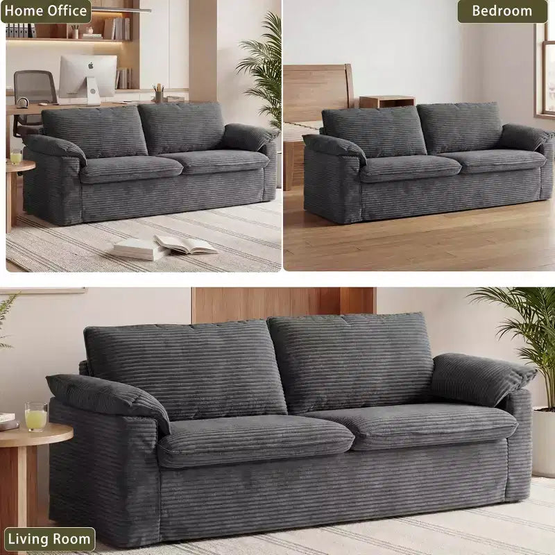 Divano a due posti in velluto a coste da 86", Beige / Grigio / Verde