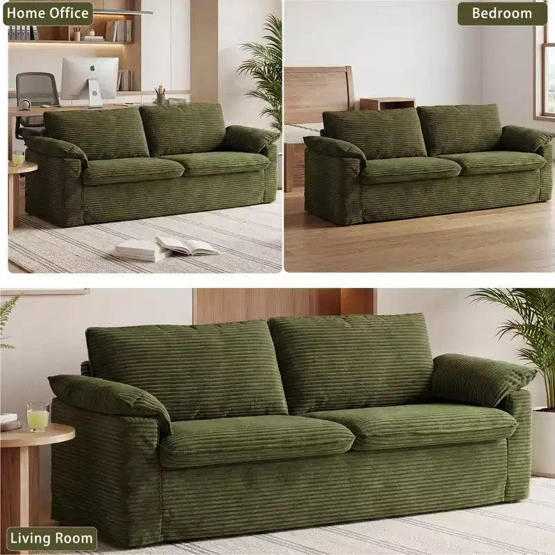 Divano a due posti in velluto a coste da 86", Beige / Grigio / Verde