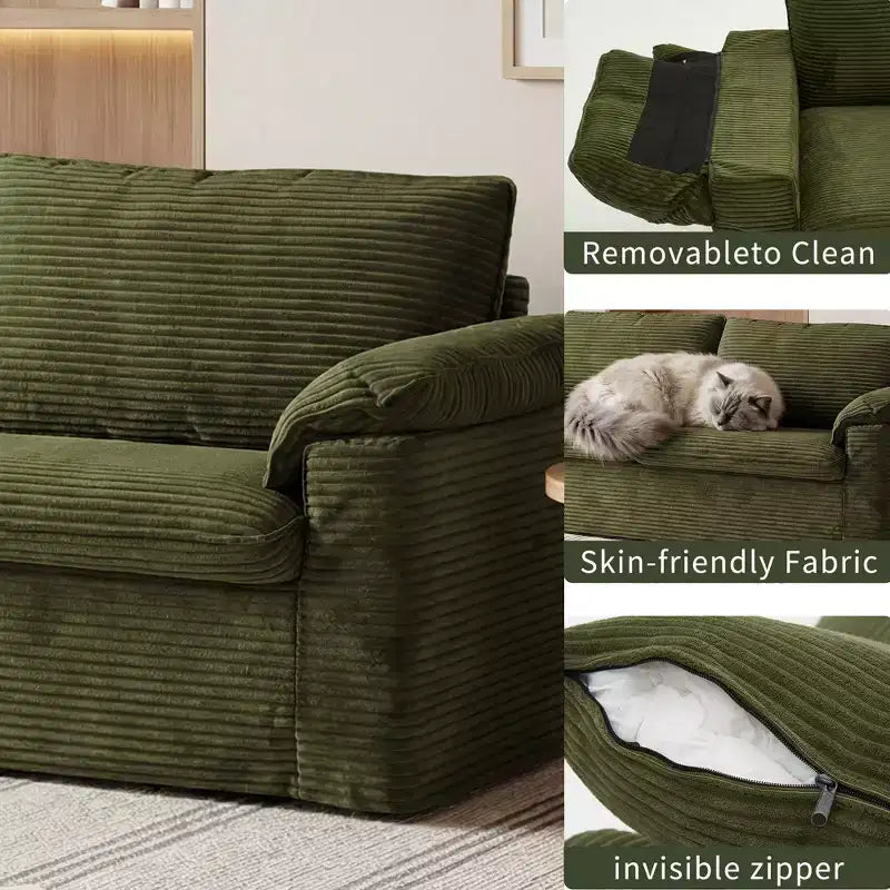 Divano a due posti in velluto a coste da 86", Beige / Grigio / Verde