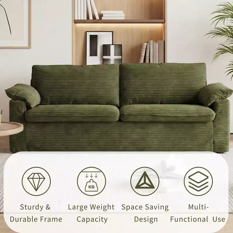 Divano a due posti in velluto a coste da 86", Beige / Grigio / Verde