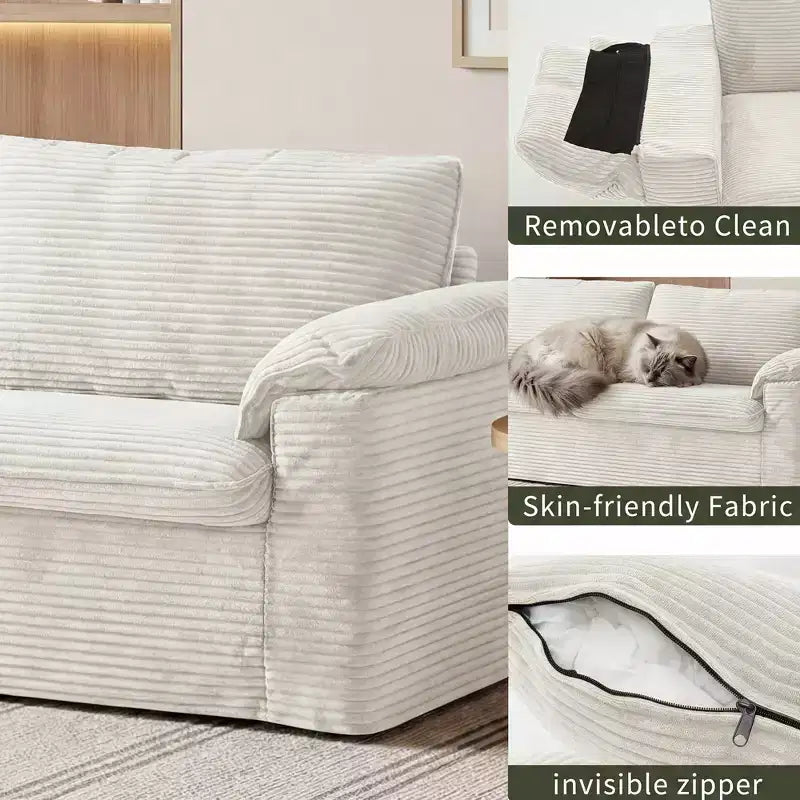 Divano a due posti in velluto a coste da 86", Beige / Grigio / Verde