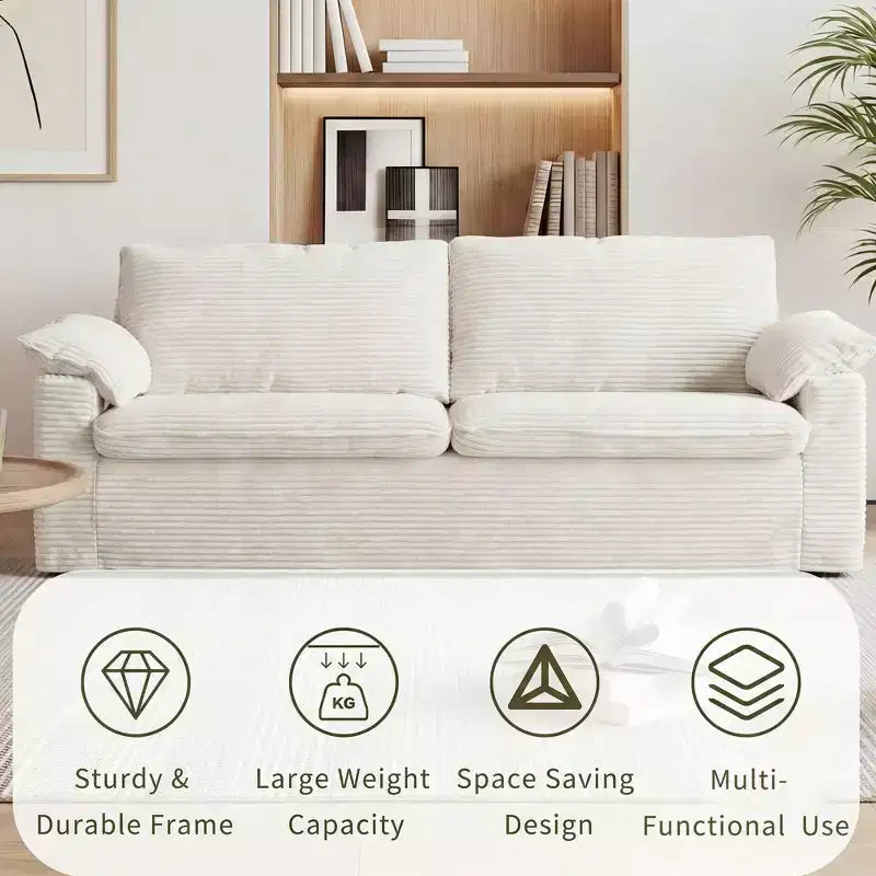 Divano a due posti in velluto a coste da 86", Beige / Grigio / Verde