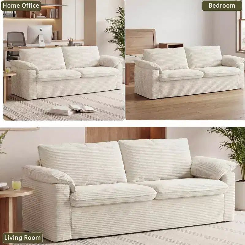 Divano a due posti in velluto a coste da 86", Beige / Grigio / Verde