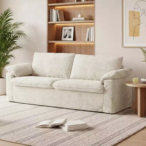 Dyonery 86 Cloud Loveseat Sofa,Beige Corduroy Love Seat Couches for Living Room Deep Seat,Wide Armrest Pillows,Sturdy Frame Ergonomic Design
