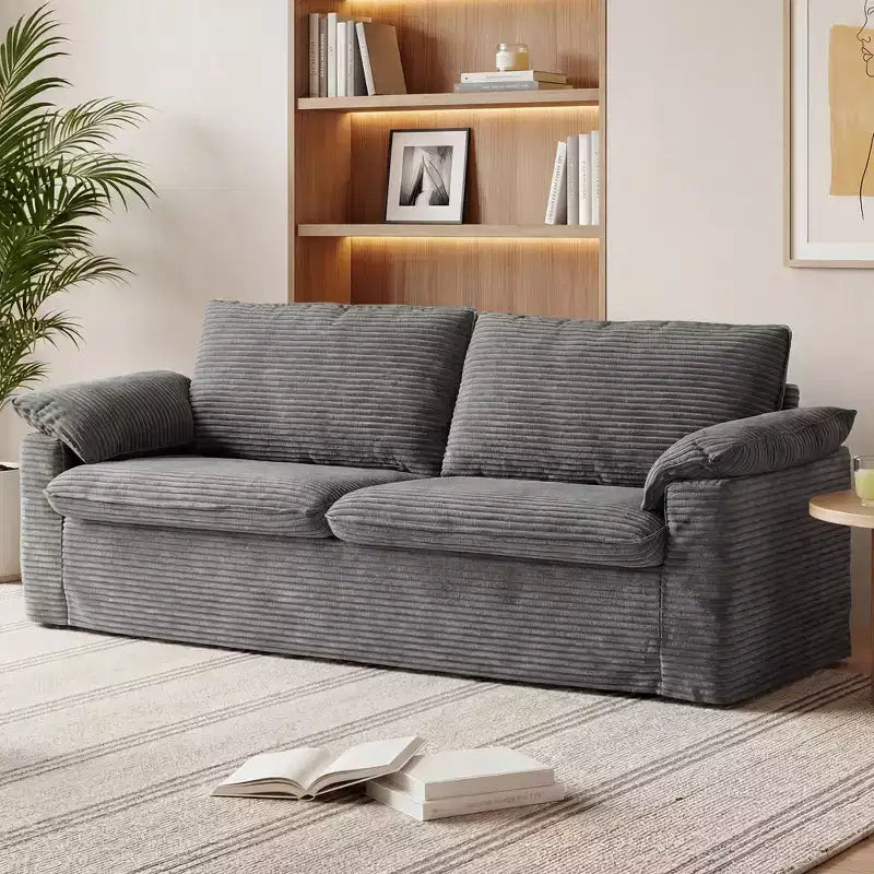 Divano a due posti in velluto a coste da 86", Beige / Grigio / Verde