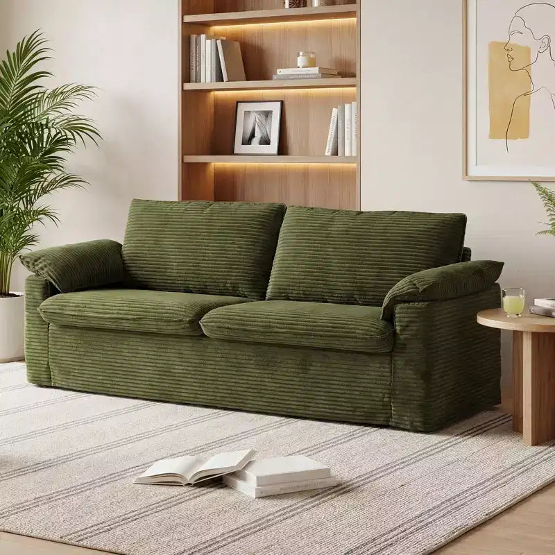 Divano a due posti in velluto a coste da 86", Beige / Grigio / Verde