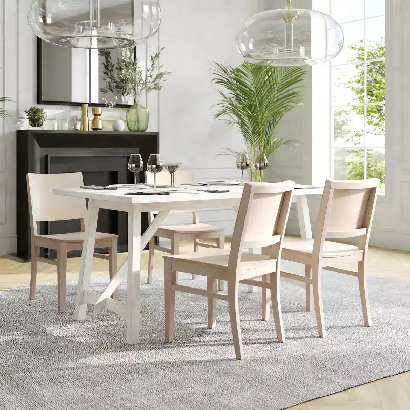 Sedia da pranzo in legno massello senza braccioli, color bianco antico/nero, per 1 persona